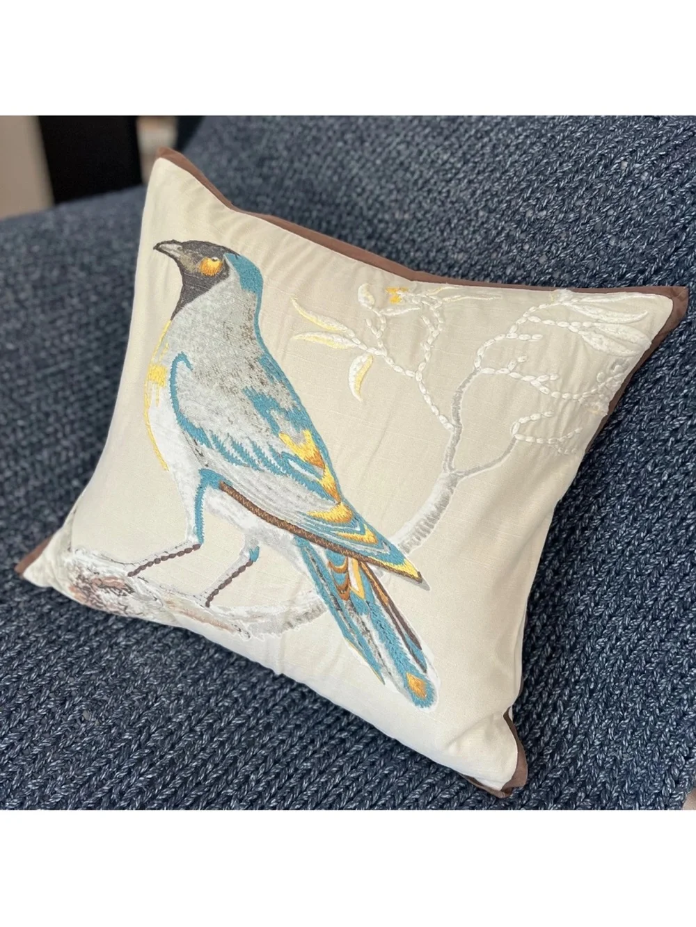 1 Pottery Barn BIRD Scientific Embroidered Crewel Throw PILLOW COVER 20